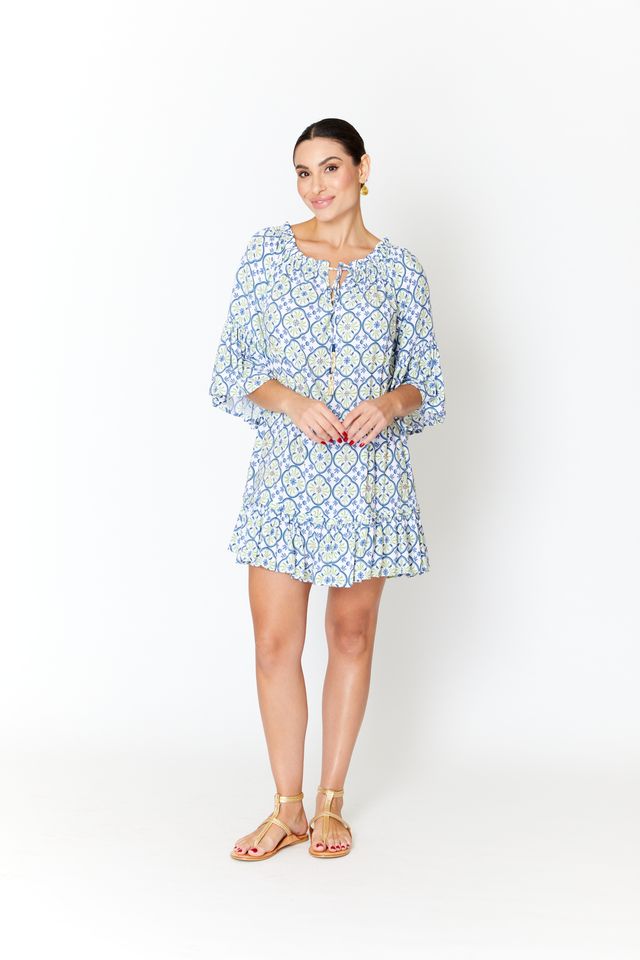 Sicily Print Tulum Dress - Indigo