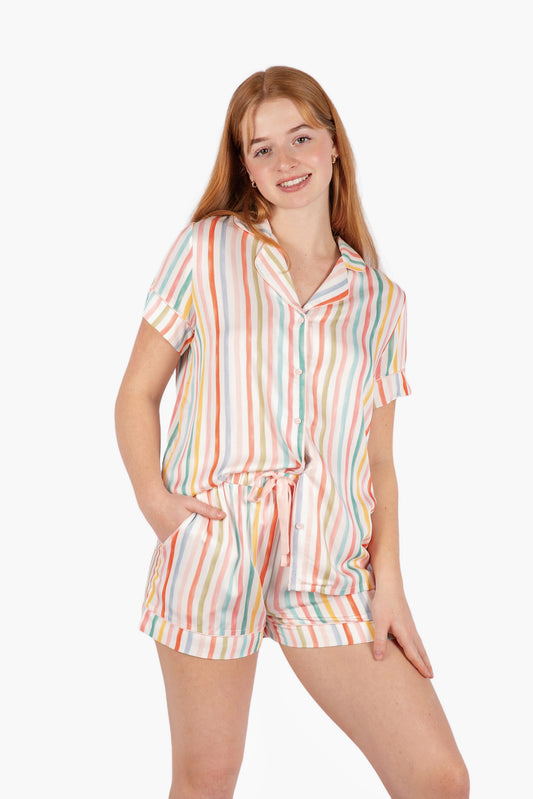 Watercolor Stripe Button Down Pajamas Short Set