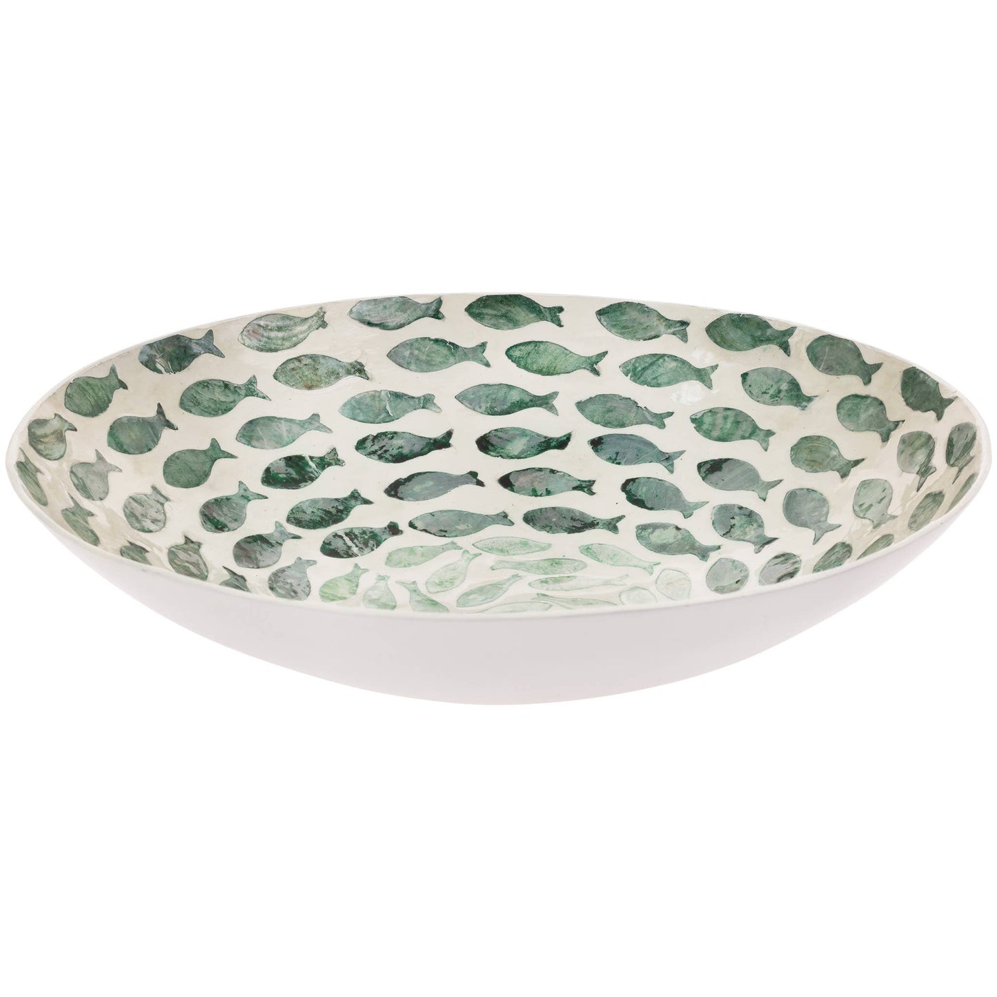 Boston International - 11.75" Dia Bowl Mother of Pearl Swirling Fish - Coastal