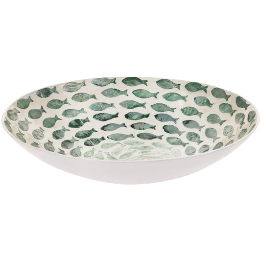Boston International - 11.75" Dia Bowl Mother of Pearl Swirling Fish - Coastal