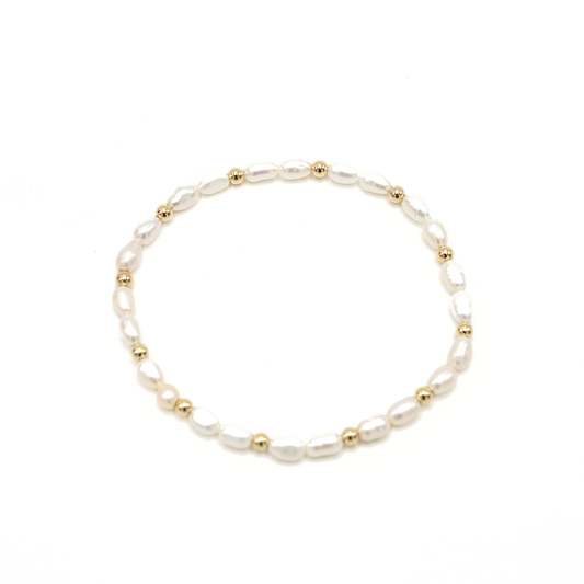 erin gray - Petite Patterned Rice Pearl Bracelet with 3mm 14k Gold-Filled Beads