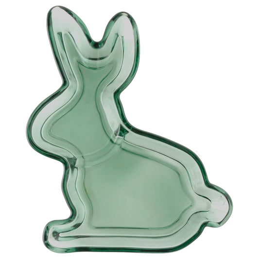 Boston International - 9.25" Long Green Glass Bunny Plate Easter