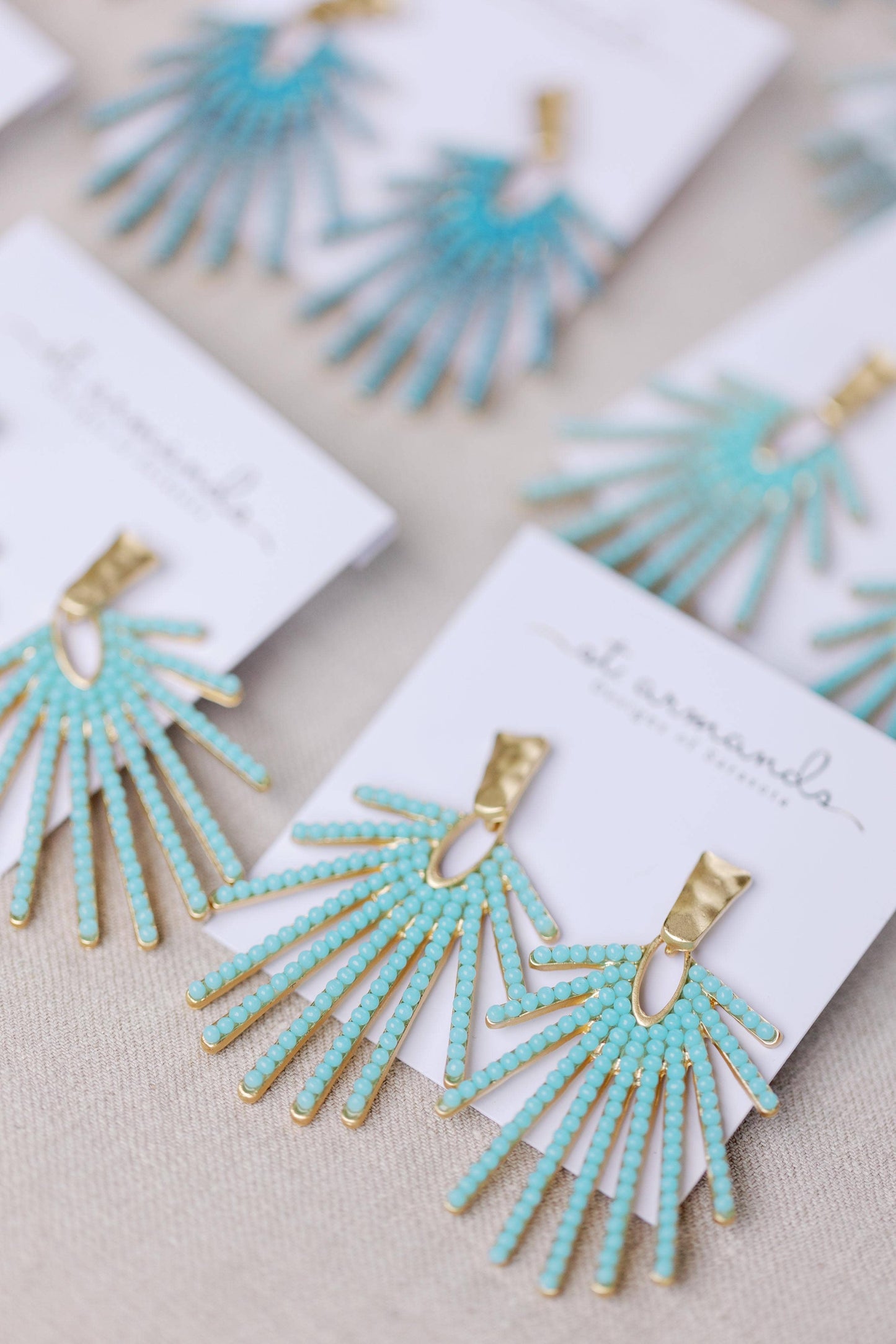 St Armands Designs of Sarasota - Light Turquoise Sunburst Statement Drop Earrings