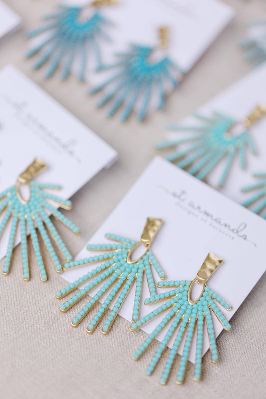 St Armands Designs of Sarasota - Light Turquoise Sunburst Statement Drop Earrings