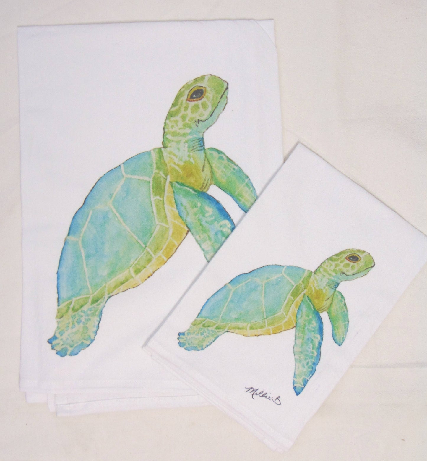 Lowcountry Linens - Limited Edition Aqua Sea Turtle Flour Sack Napkins