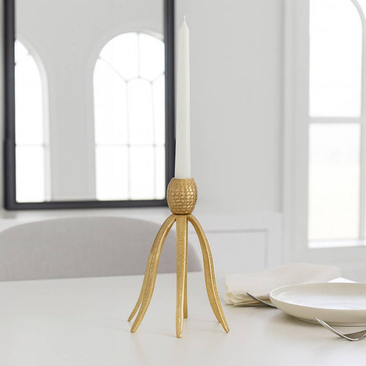 Sagebrook Home - Candle Holder - Gold Metal Coastal Octopus Taper, 10 in.