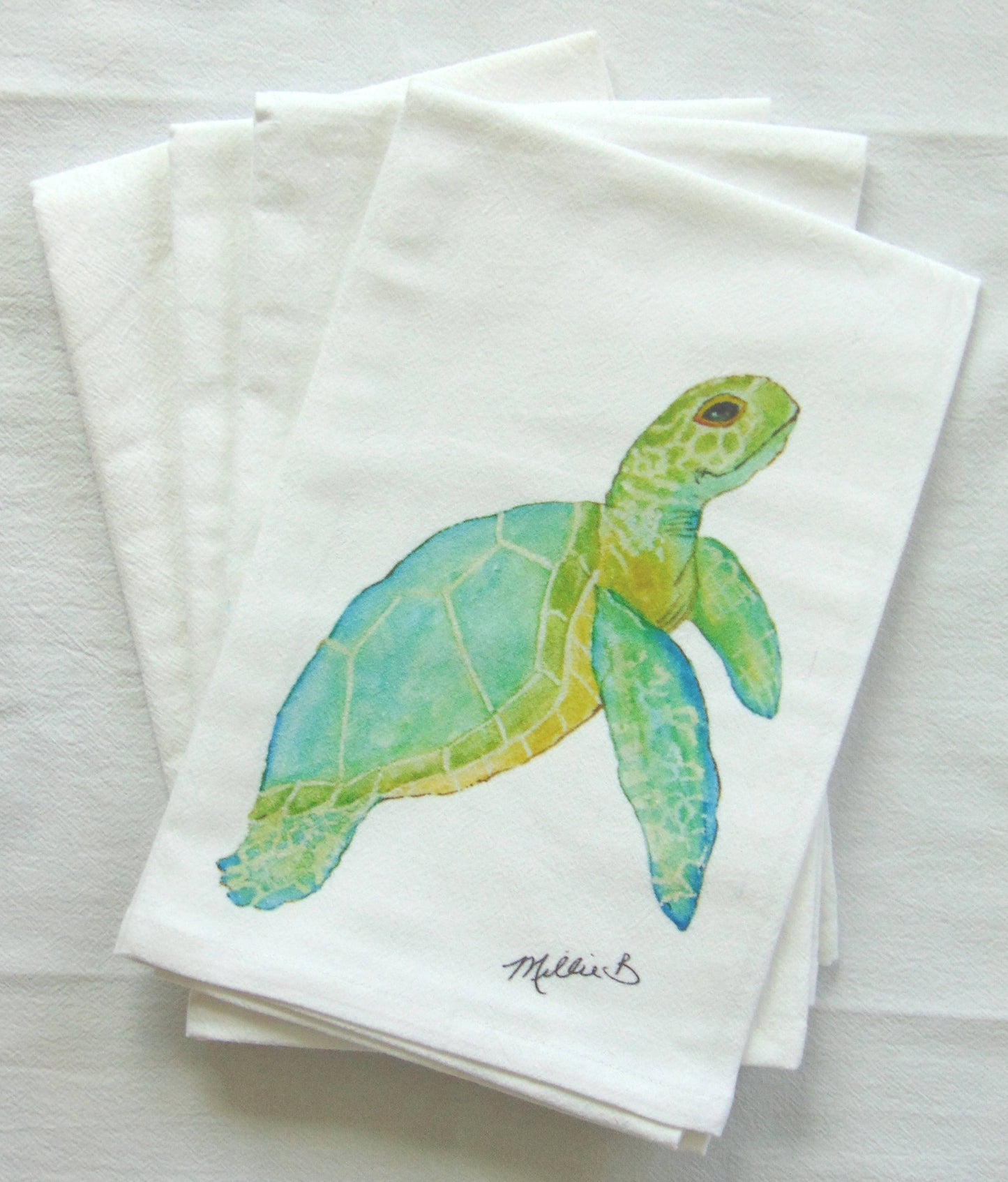 Lowcountry Linens - Limited Edition Aqua Sea Turtle Flour Sack Napkins
