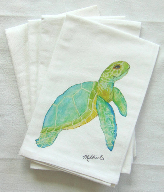 Lowcountry Linens - Limited Edition Aqua Sea Turtle Flour Sack Napkins