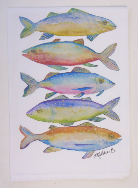 Lowcountry Linens - Limited Edition Fishies on White Flour Sack Towel