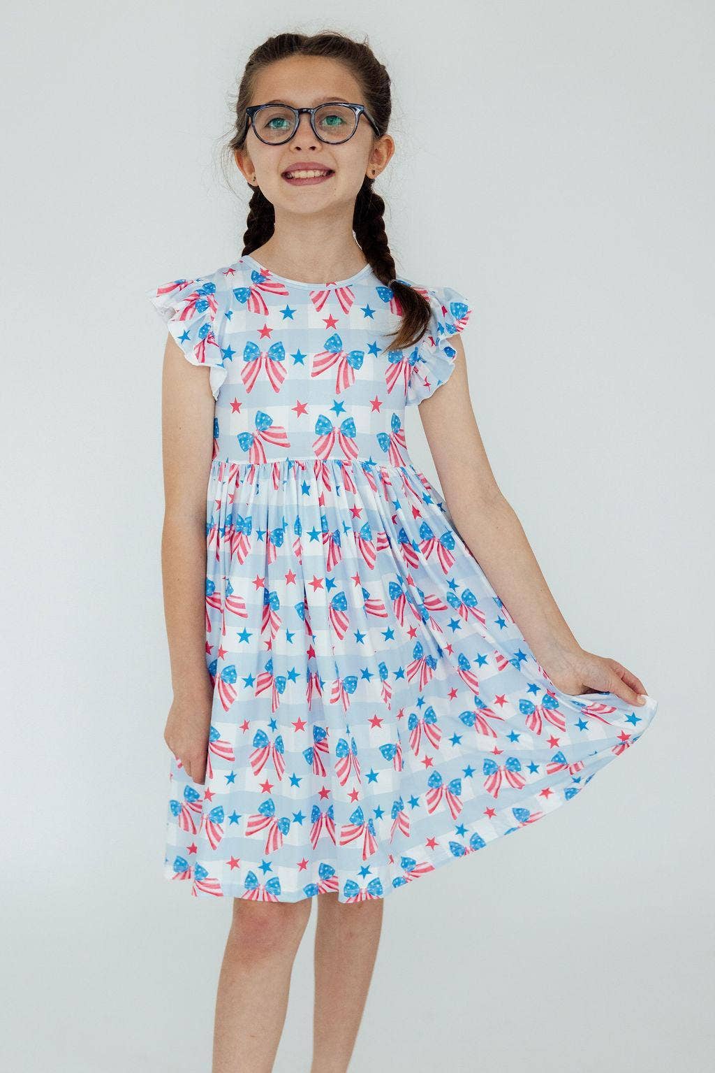 Mila & Rose - Red, White & Bows Flutter Sleeve Twirl Dress