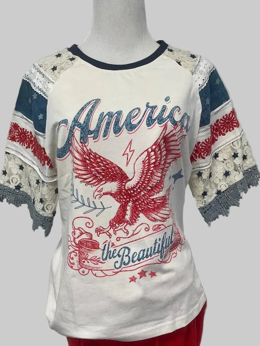 Avani Del Amour - American Eagle Lace Sleeve Graphic T Shirt