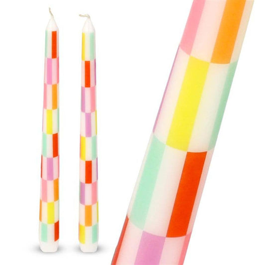 Talking Tables USA - Home, Party, Games and Seasonal Decor - Multicolor Check Taper Candles - 2 Pack | Summer Decor |