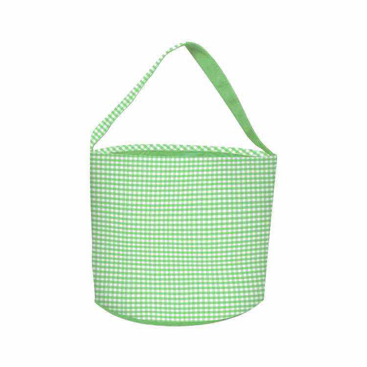 Love That Cotton - Gingham/Seersucker Bucket Bag - Easter Basket  with Egg Embroidery