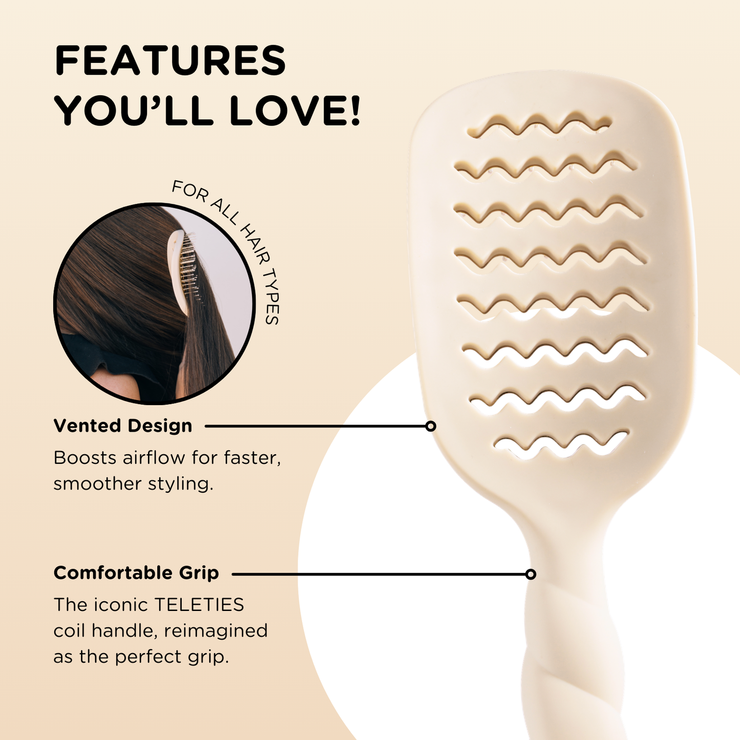 TELETIES - Vented Hair Brush | Tan
