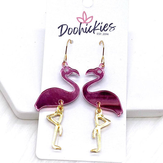 Doohickies - 2" Mirror Flamingo Acrylics -Summer Earrings