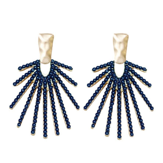 St Armands Designs of Sarasota - Navy Sunburst Statement Drop Earrings