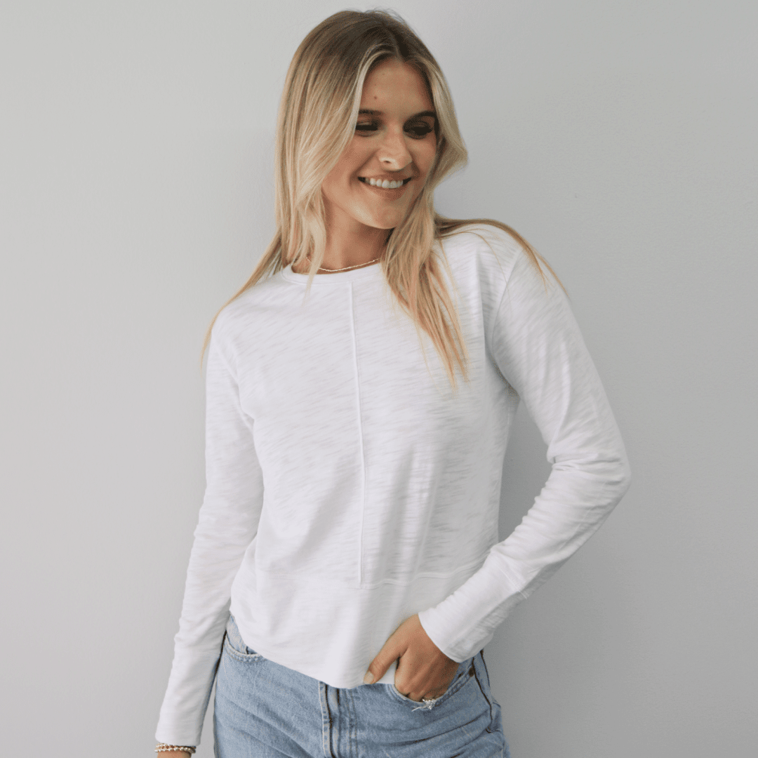 erin gray - Celia Perfect Length Tee in White - Long Sleeve