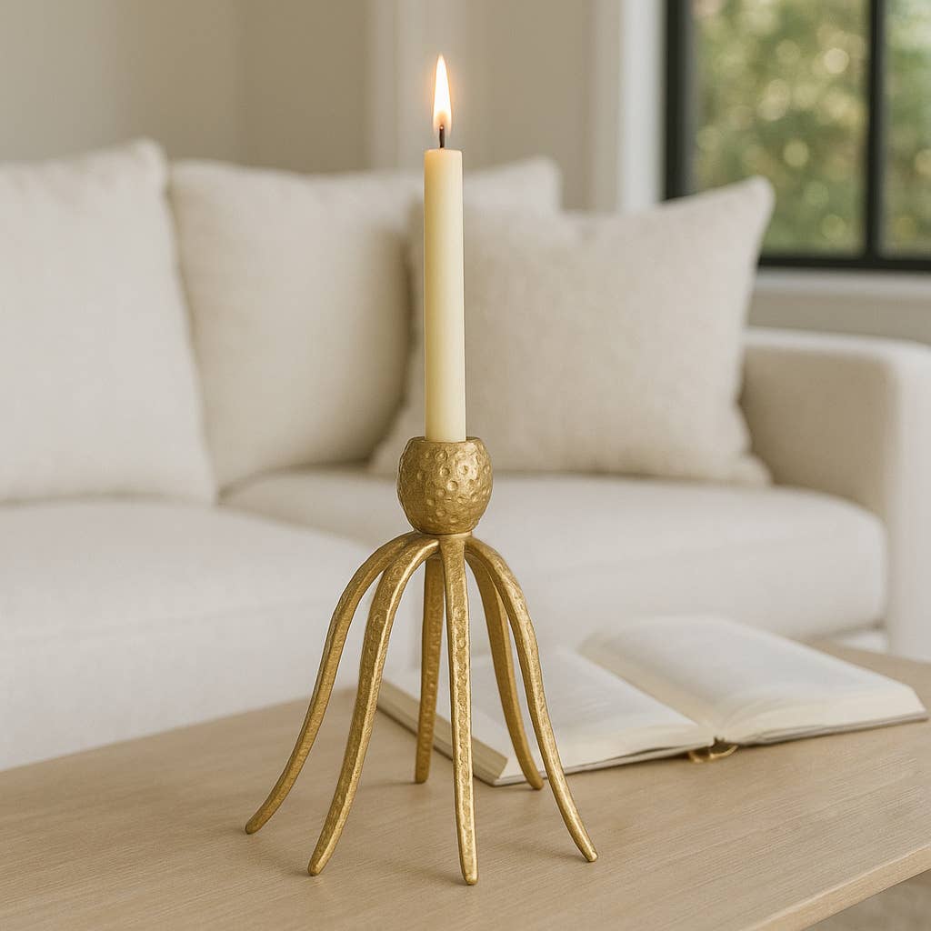 Sagebrook Home - Candle Holder - Gold Metal Coastal Octopus Taper, 10 in.