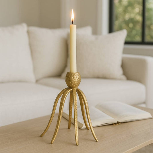 Sagebrook Home - Candle Holder - Gold Metal Coastal Octopus Taper, 10 in.