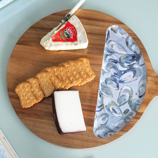 Kim Hovell Art - Wooden Serving Tray (Round) - Pewter Shells