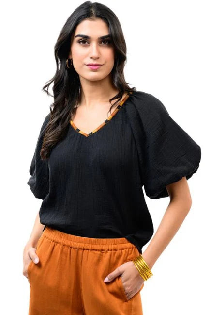 Ivy Jane - Black Embroidered Neck Top