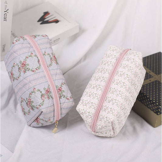 Quilted Floral Design Cosmetic Bags