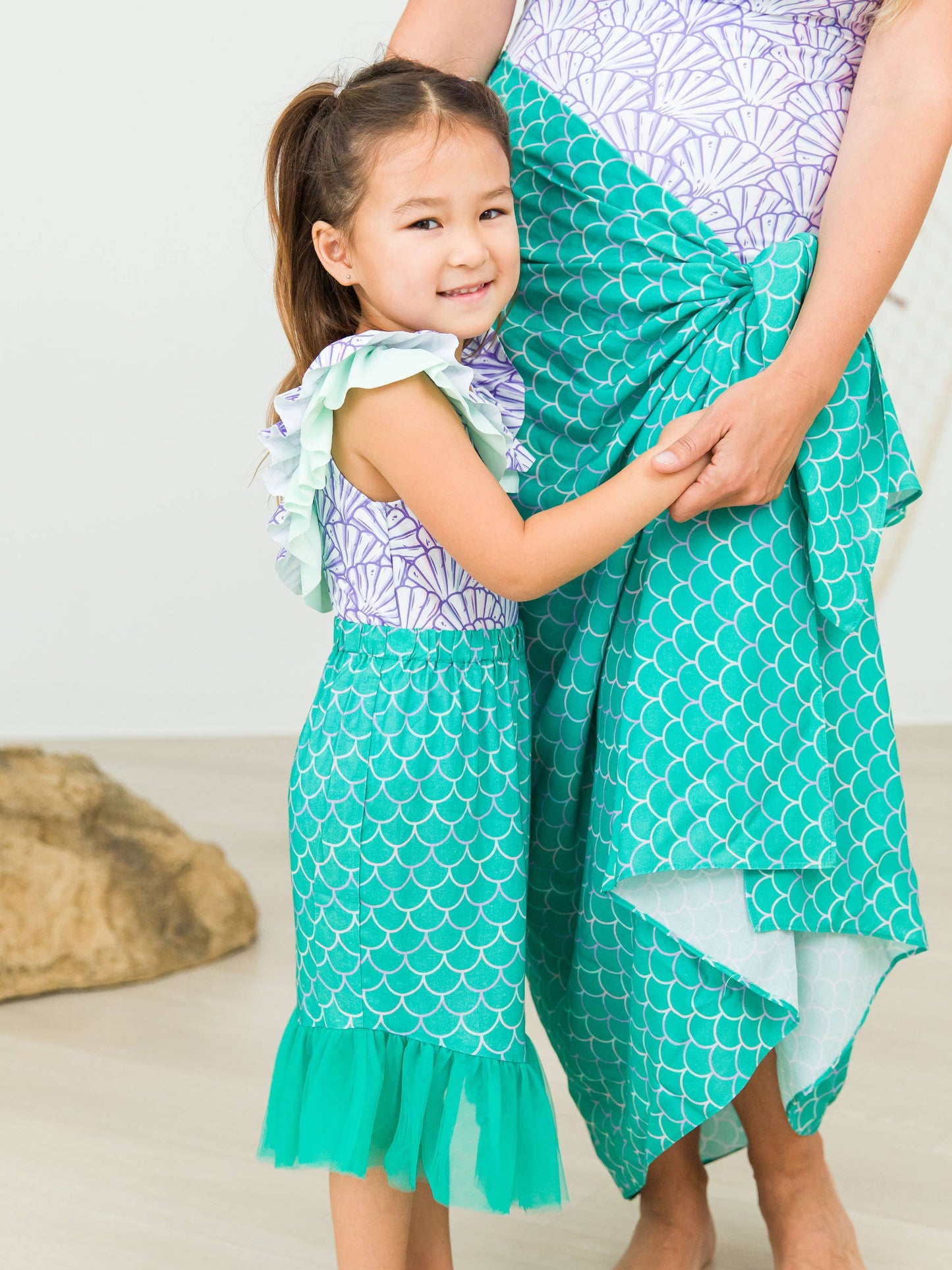 RuffleButts + RuggedButts - Girls Marine Green Scales Mermaid Tail Skirt Cover-Up