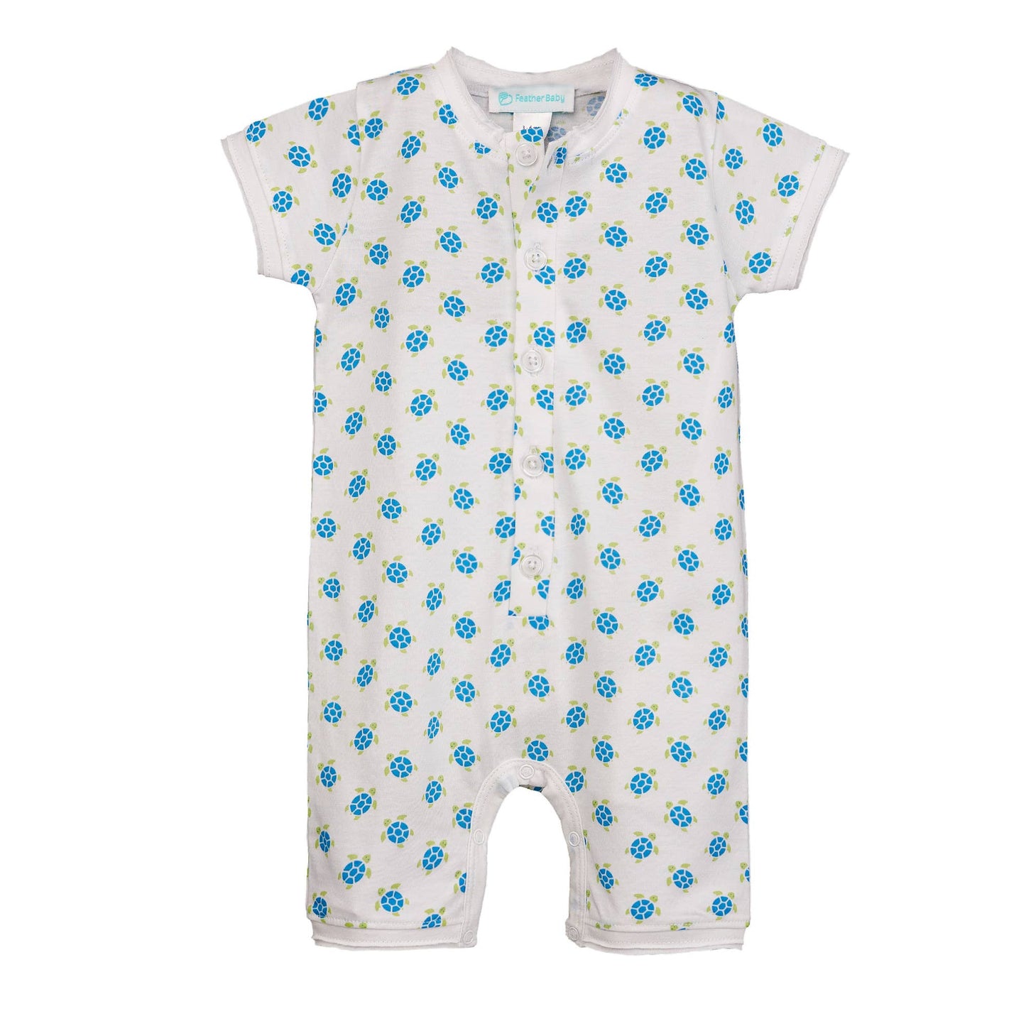 Feather Baby - Henley Romper-Sea Turtle Tango Blue- Pima Cotton Baby Outfit