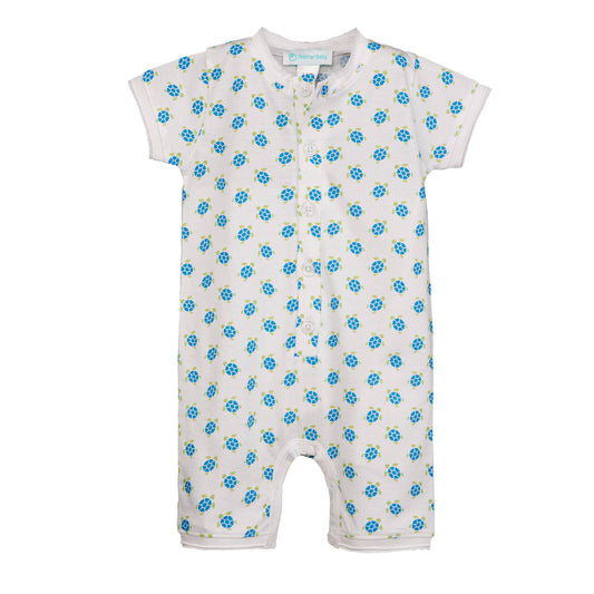 Feather Baby - Henley Romper-Sea Turtle Tango Blue- Pima Cotton Baby Outfit