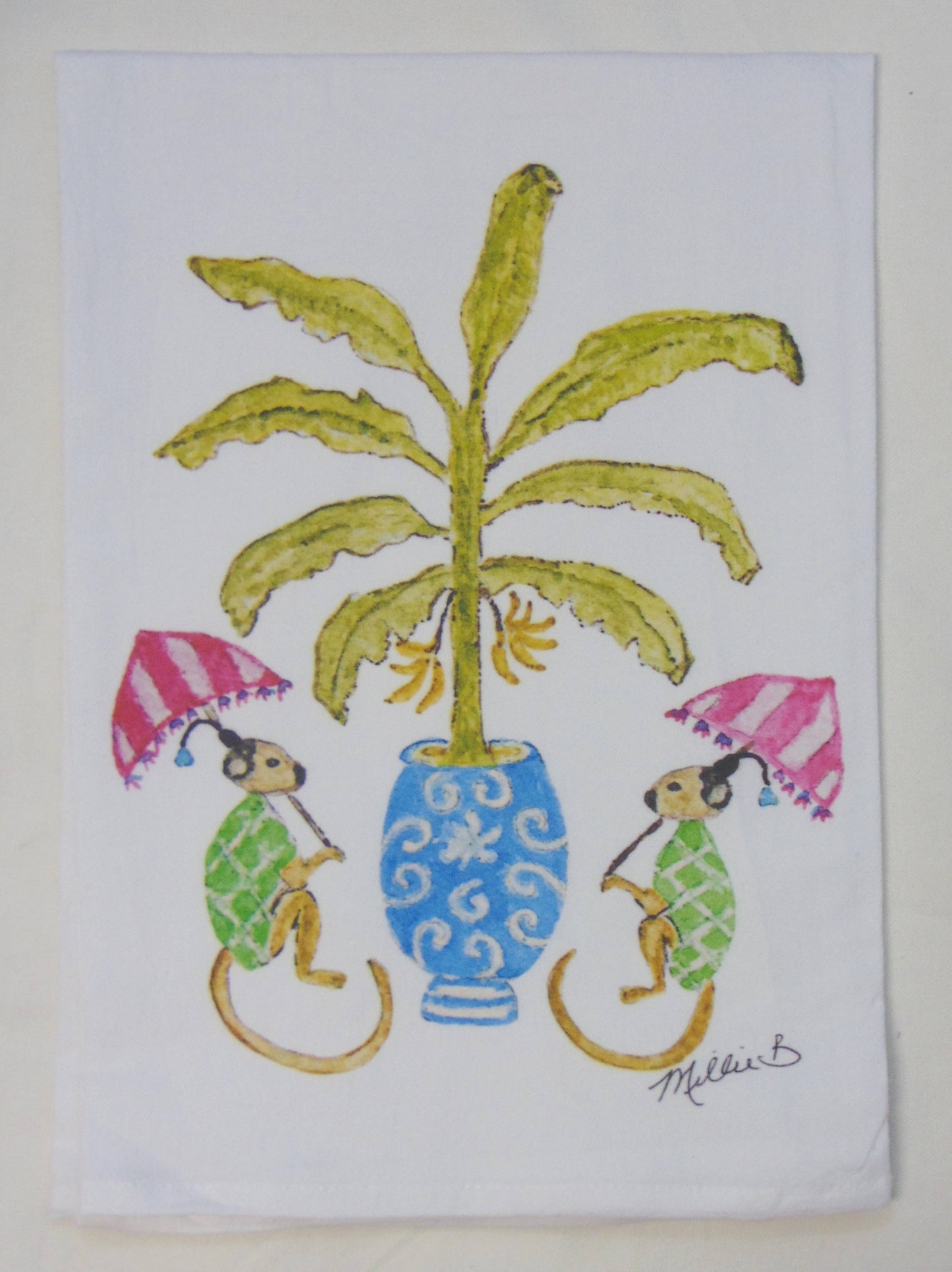 Lowcountry Linens - Limited Edition Watercolor Banana Monkeys Flour Sack Towel