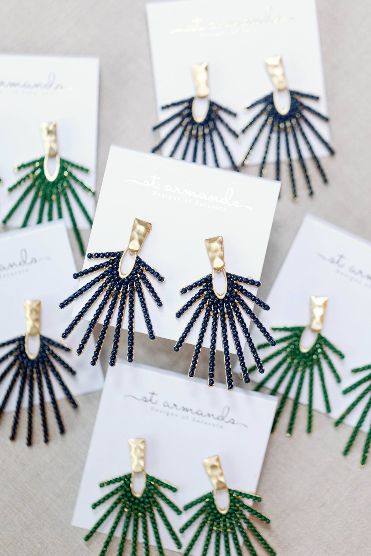 St Armands Designs of Sarasota - Navy Sunburst Statement Drop Earrings