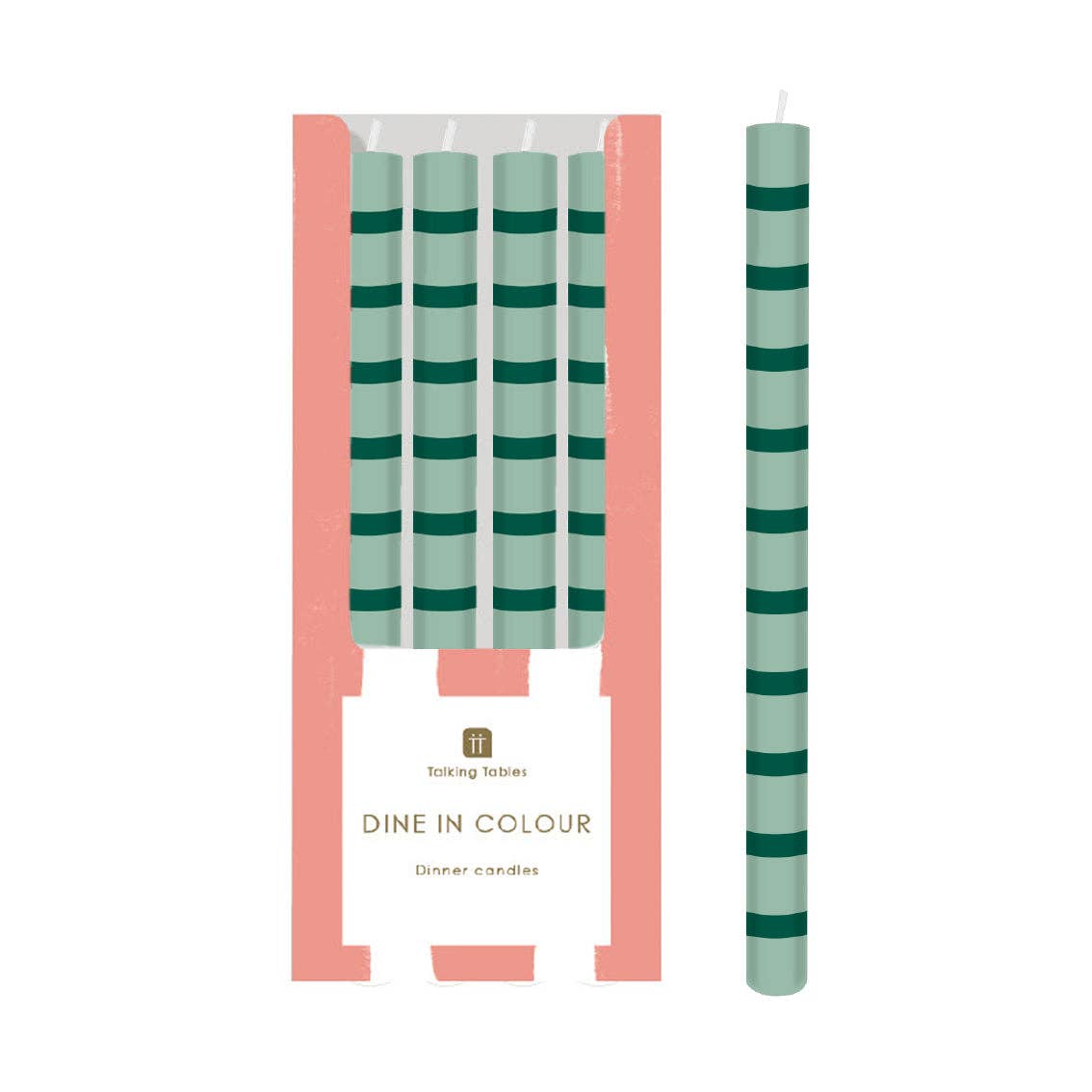 Talking Tables USA - Home, Party, Games and Seasonal Decor - Green Stripe Dinner Candles - Display | Everyday Decor |