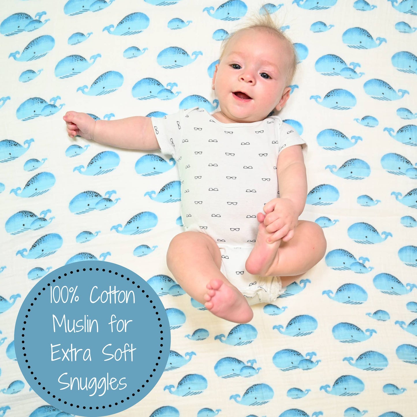 LollyBanks - Whale, Whale, Whale Baby Muslin Swaddle Blanket