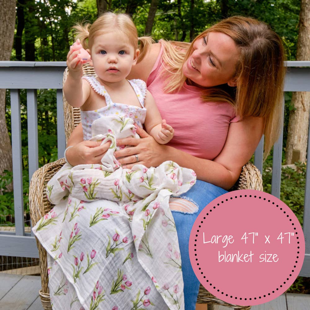 LollyBanks - Tulip Garden Baby Muslin Swaddle Blanket