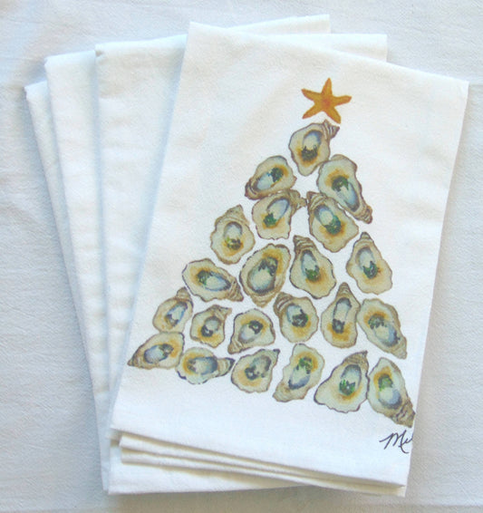 Lowcountry Linens - Limited Edition Oyster Shell Tree White Flour Sack Towel