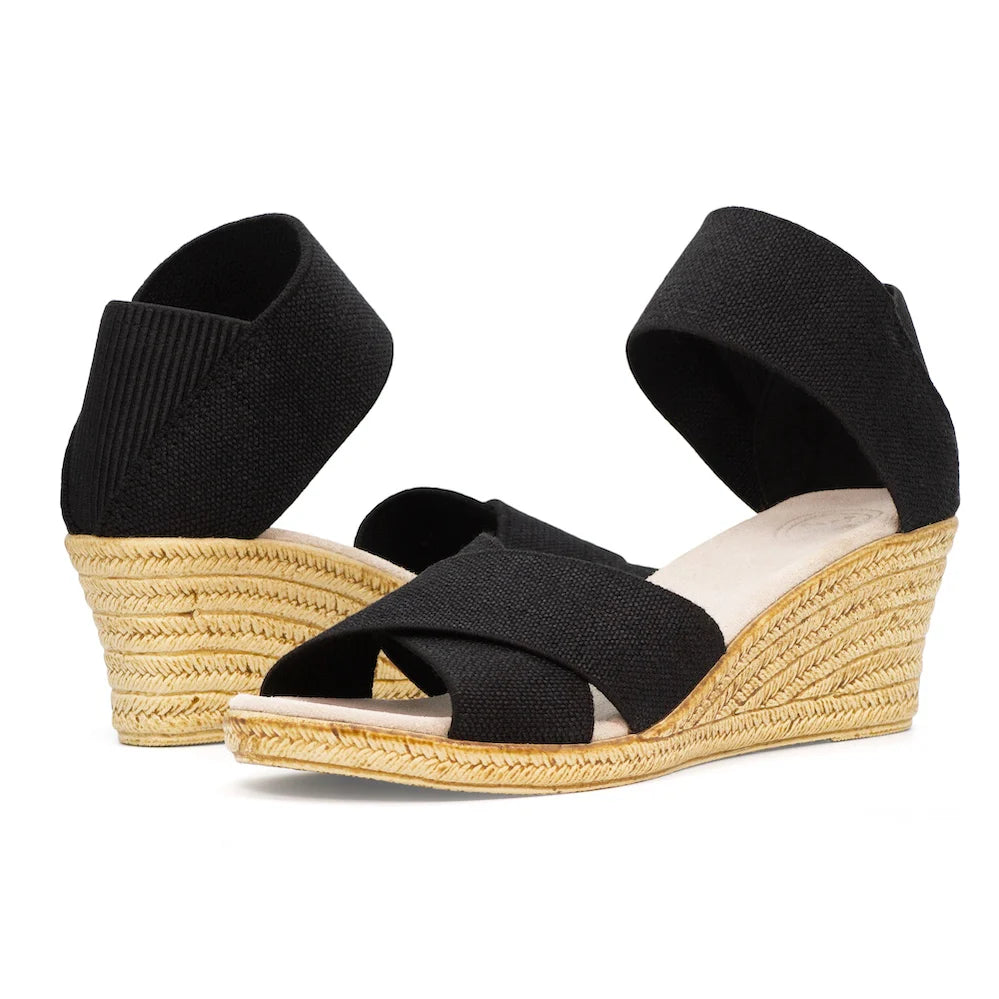 Charleston Shoe Co. - Cannon Black Linen Wedge Sandal