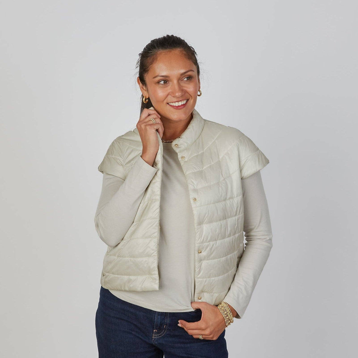 Erin Gray- Carolina Cap Sleeve Vest in Champagne