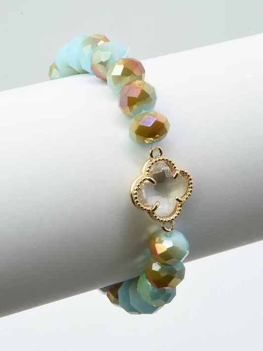 Glass Clover Stretch Bead Bracelet - Multi Color