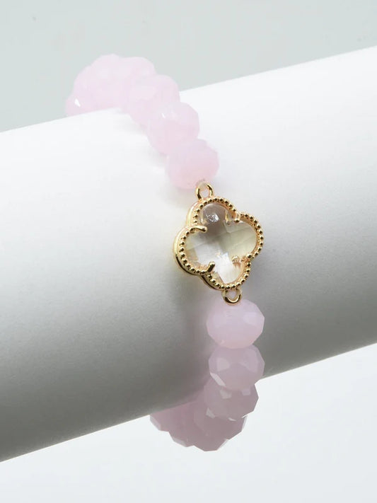 Glass Clover Stretch Glass Bead Bracelet - Solid