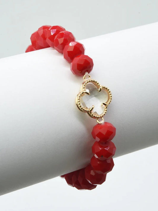 Glass Clover Stretch Glass Bead Bracelet - Solid