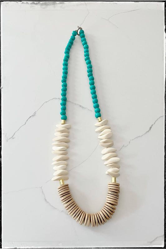 GentrybyJenna - Coconut & Wood Bead Long Necklace Nugget Statement Boho