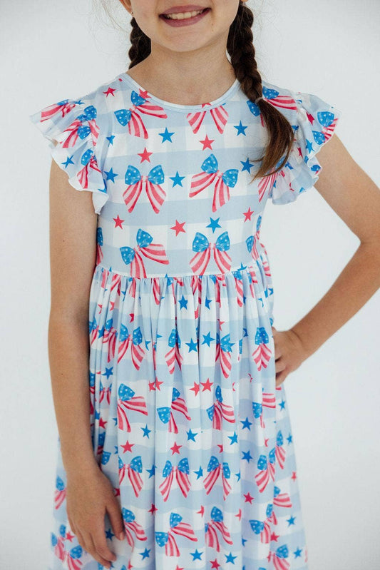 Mila & Rose - Red, White & Bows Flutter Sleeve Twirl Dress
