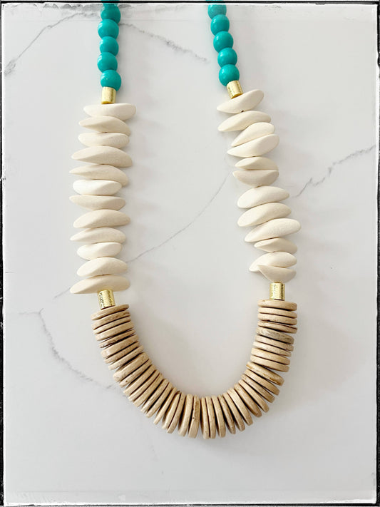 GentrybyJenna - Coconut & Wood Bead Long Necklace Nugget Statement Boho
