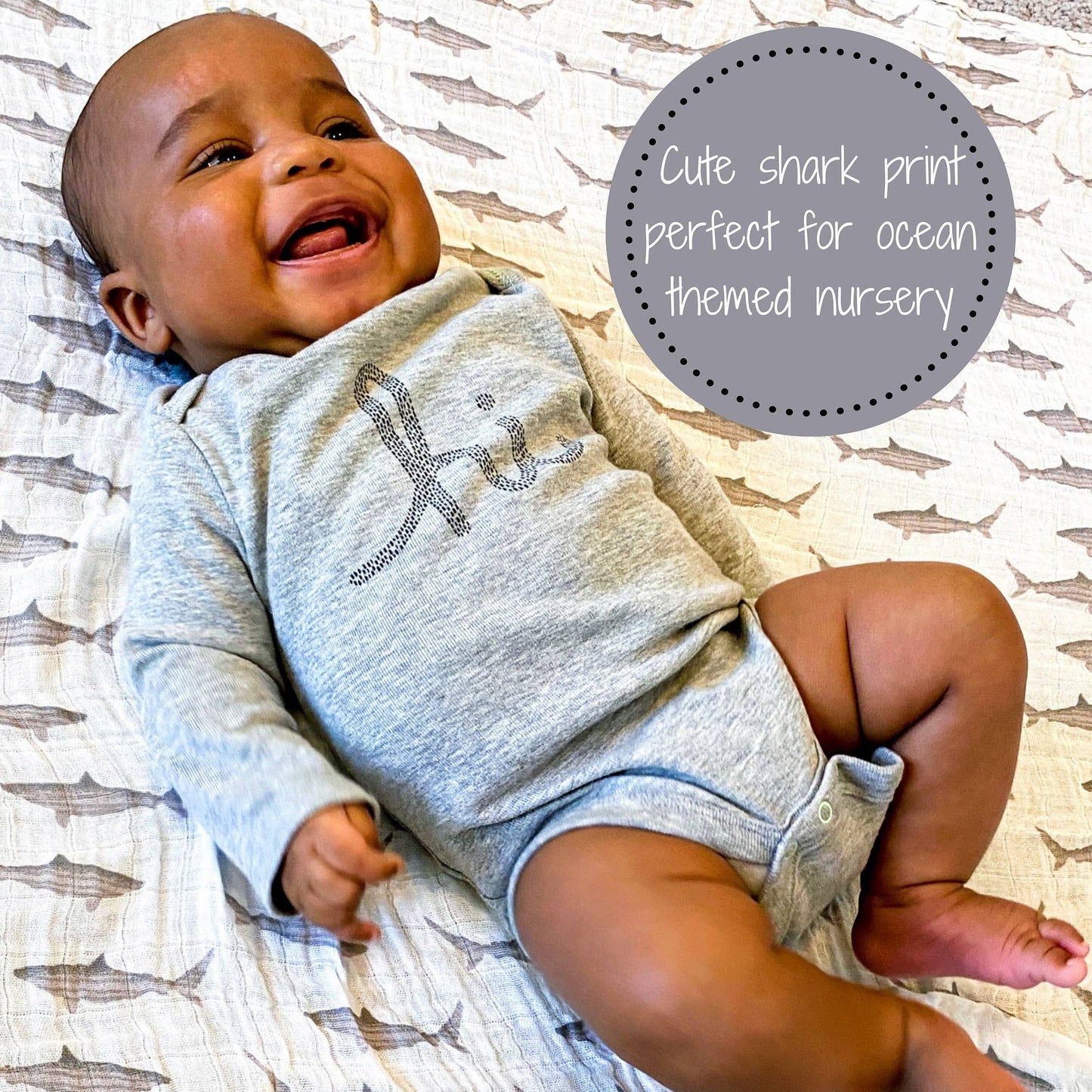 LollyBanks - Baby Shark Muslin Swaddle Blanket