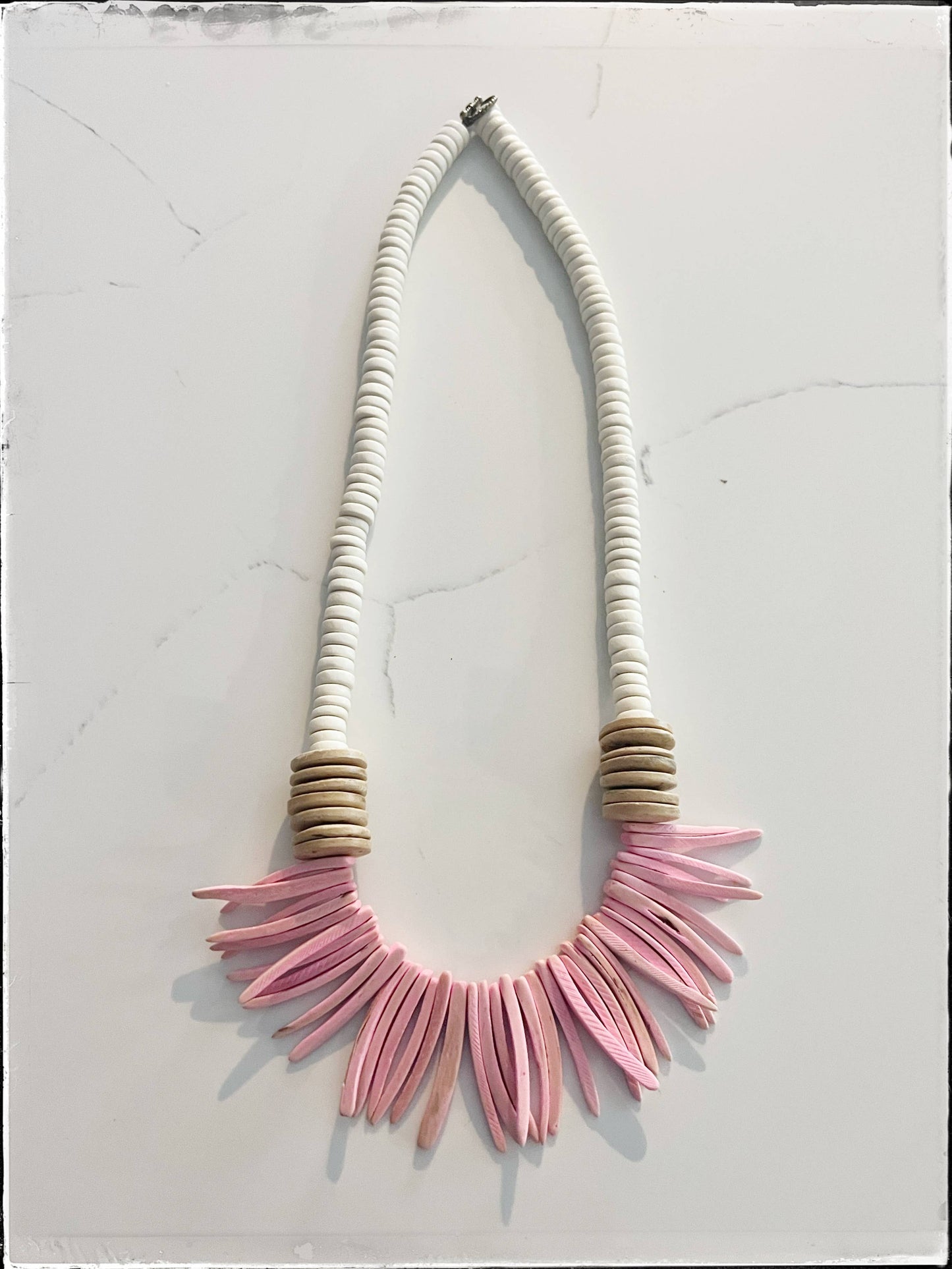 GentrybyJenna - Pink & Tan Coconut Wood Stick & Disk Bead Necklace