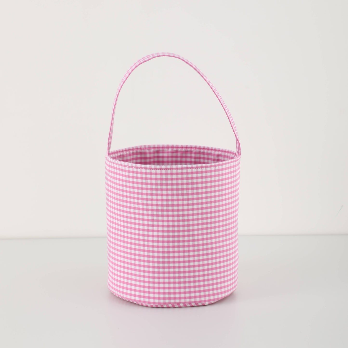 Love That Cotton - Gingham/Seersucker Bucket Bag - Easter Basket  with Egg Embroidery