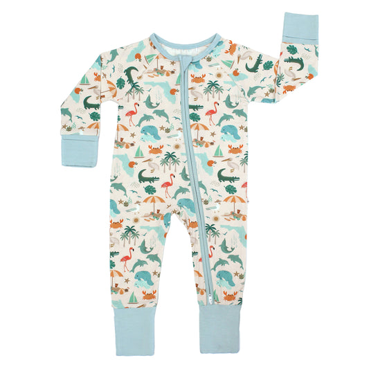 Emerson and Friends - Explore Florida Souvenir Bamboo Convertible Baby Pajamas - Beige/Multi / 18-24M