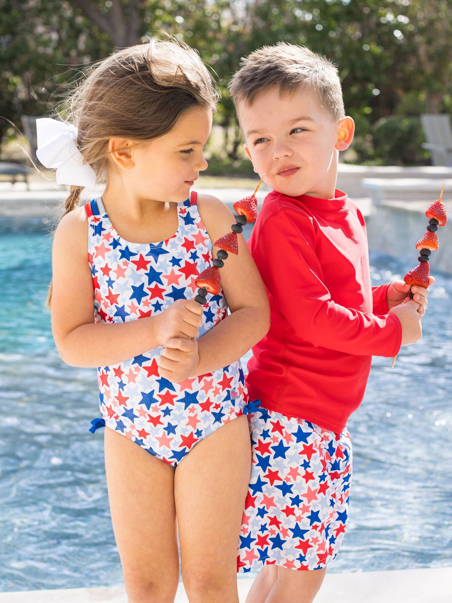 RuffleButts + RuggedButts - Girls Shimmer Star-Spangled Cross-Back One Piece Swimsuit