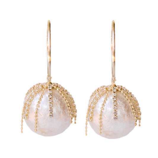 St Armands Designs of Sarasota - Diamond Fringe Holiday Pearl Hoop Earrings
