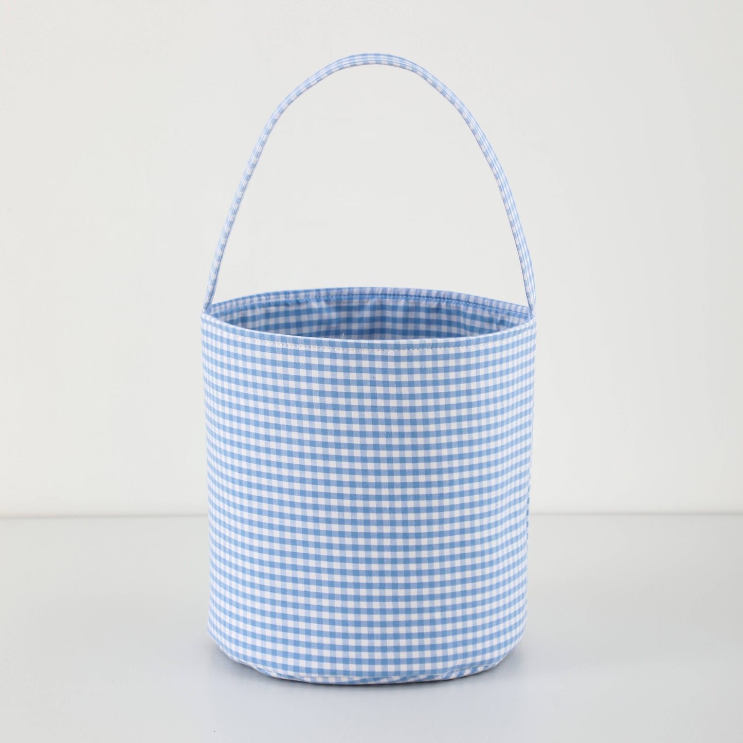 Love That Cotton - Gingham/Seersucker Bucket Bag - Easter Basket  with Egg Embroidery